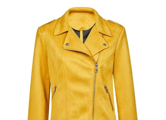 Women's Mustard Yellow Leather Moto Jacket - RUGGAN