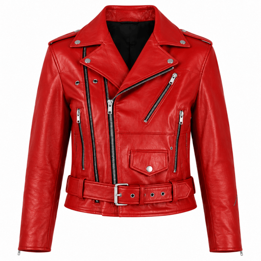 Women's Red Leather Biker Jacket — Classic Moto - RUGGAN