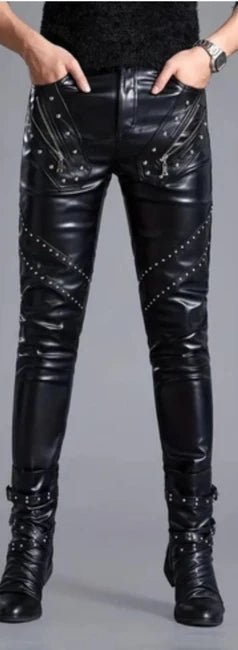Women's Studded Leather Pants — Black Slim Fit - RUGGAN