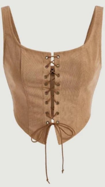 Women's Tan Suede Leather Corset Vest - RUGGAN