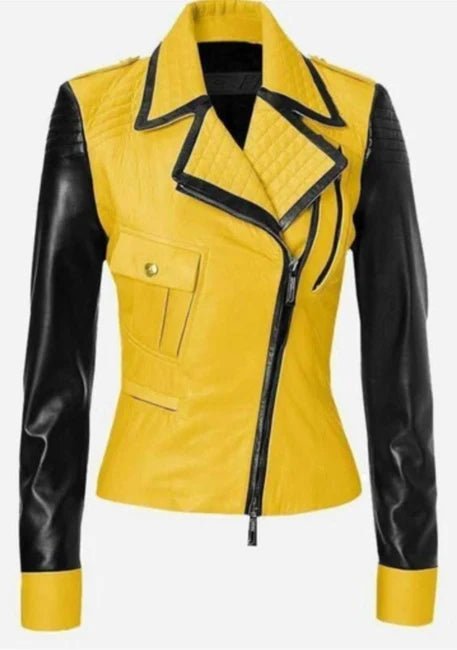 Women's Yellow & Black Quilted Moto Jacket - RUGGAN